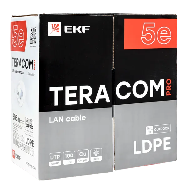 Кабель витая пара TERACOM PRO Cat,5E U/UTP 4 пары solid внешний 24AWG оболочка LDPE цвет черный (упак, 305м) EKF — фото 3