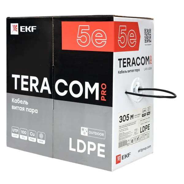 Кабель витая пара TERACOM PRO Cat,5E U/UTP 4 пары solid внешний 24AWG оболочка LDPE цвет черный (упак, 305м) EKF — фото 4