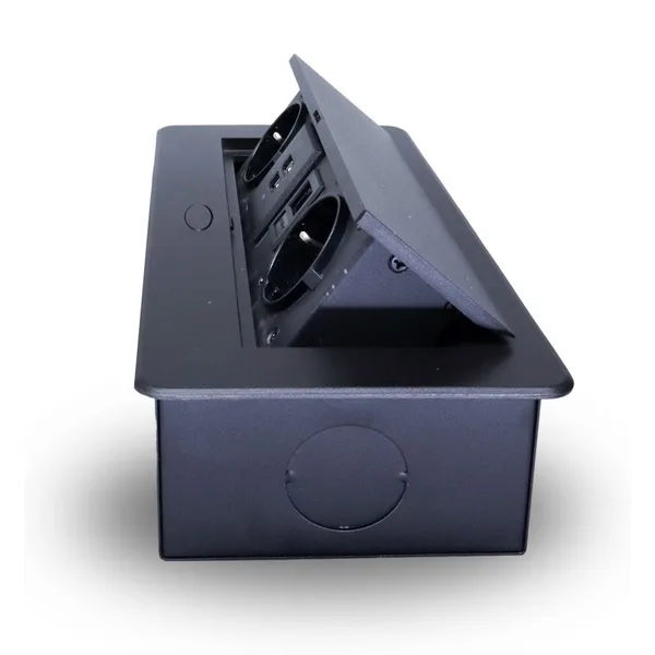 Розетка горизонтальная выдвижная 2 Euro 16А, 2 USB A с блоком 5В/2.1А, RJ45 RocketSocket, проводка, цвет черный — фото 4