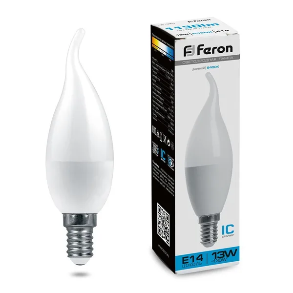 Лампа светодиодная Feron LB-970 Свеча на ветру E14 13W 6400K — фото 2