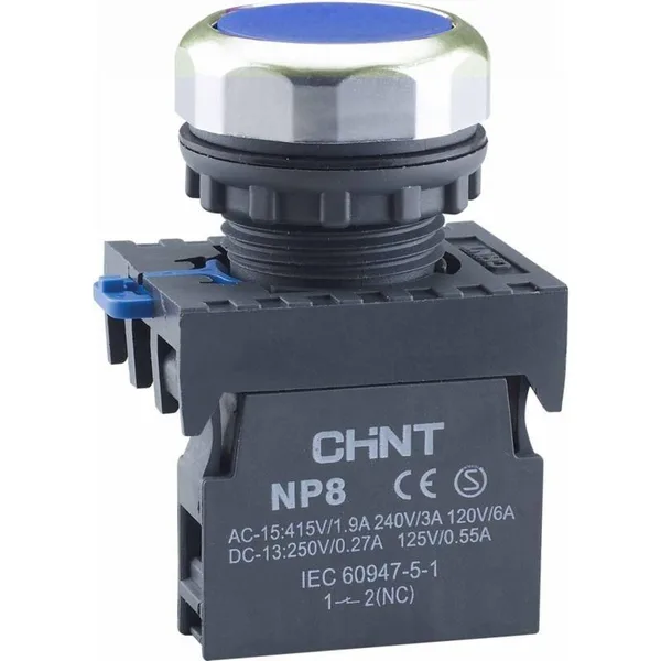 Кнопка упр. NP8-10BN/6 без подсветки, самовозв., синий 1НО, IP65 (R) CHINT