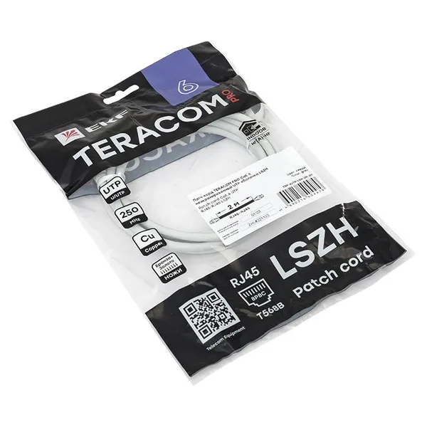 Патч-корд TERACOM PRO Cat,6 неэкранированный UTP оболочка LSZH серый (2,0м) EKF — фото 4