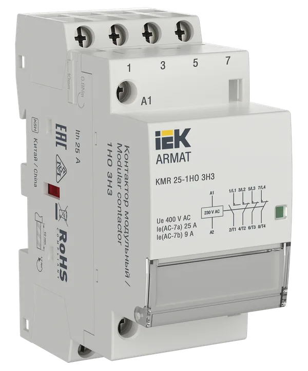 Контактор модульный KMR 25А 230В AC 1НО 3НЗ ARMAT IEK
