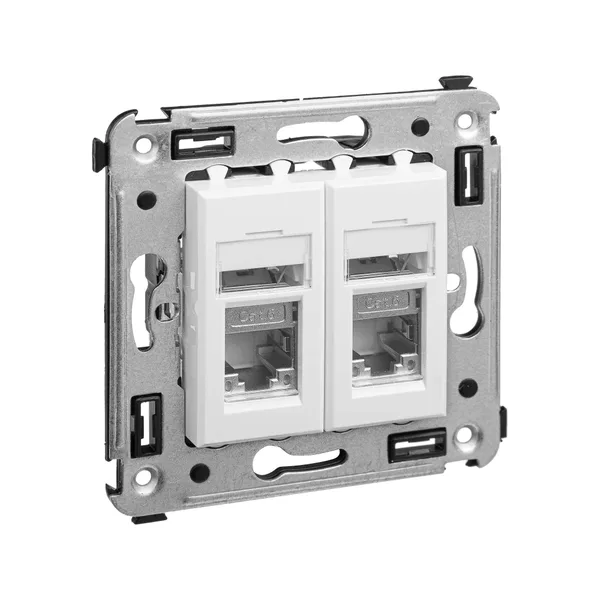 Компьютерная розетка RJ-45 в стену, кат.6 двойная экранированная,"Avanti", "Белое облако" DKC — фото 2