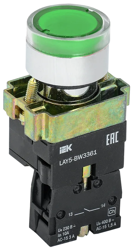 Кнопка управления LAY5-BW3361 с подсветкой зеленый 1з IEK