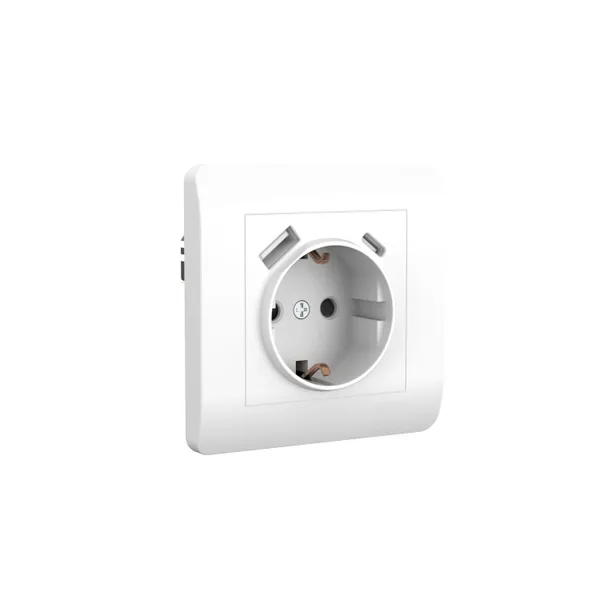 Розетка с/з со шторками, 16А+ USB двойная A+C, 5В/2,1А, белый NEW3-E CHINT — фото 2