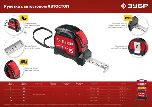 Рулетка с автостопом Автостоп 3м х 16мм ЗУБР — фото 5