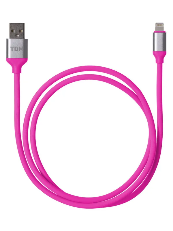 Дата-кабель, ДК 21, USB - Lightning, 1 м, силиконовая оплетка, розовый, TDM — фото 3
