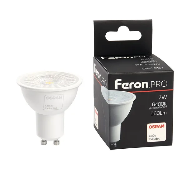 Лампа светодиодная Feron.PRO LB-1607 GU10 7W 6400K (угол рассеивания 38°)