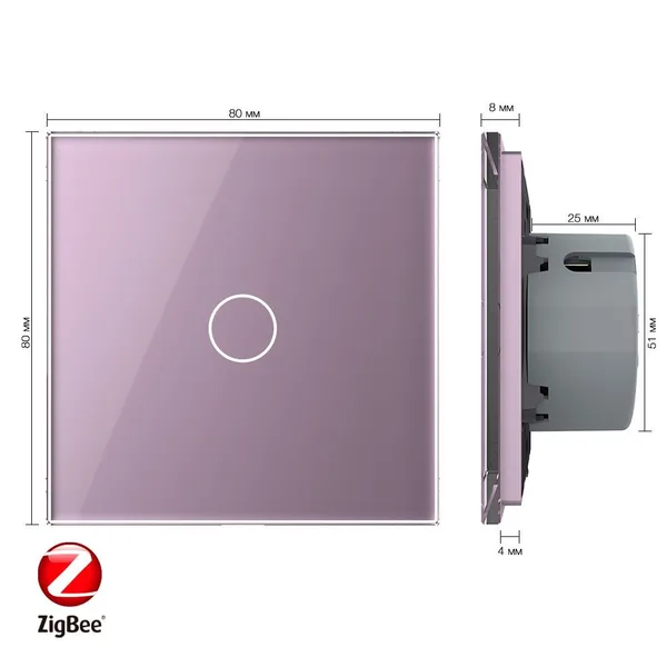 Сенсорный выключатель ZigBee (Wi-Fi) 1 клавиша 1 пост Розовый Livolo — фото 5