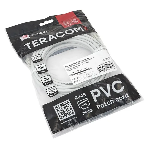 Патч-корд TERACOM PRO Cat,5E неэкранированный UTP оболочка PVC серый (7,0м) EKF — фото 4