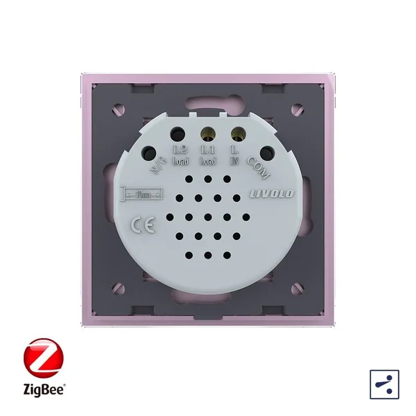 Сенсорный проходной выключатель ZigBee (Wi-Fi) 1 клавиша 1 пост Розовый Livolo — фото 4