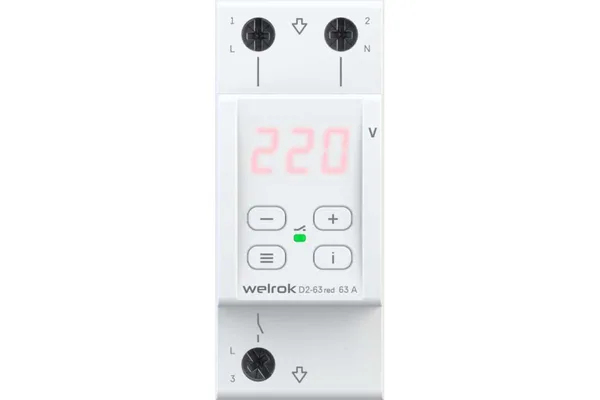 Реле напряжения Welrok D2-63 red 63 А (max 80 A), 13 900 ВА