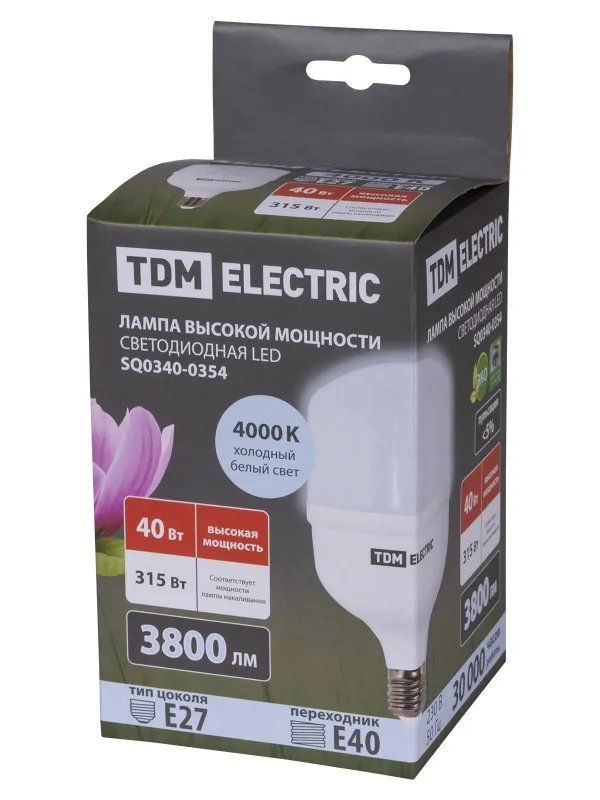 Лампа светодиодная T 40 Вт, 230 В, 4000 К, E27 (120x190 мм) TDM — фото 6