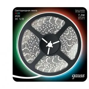 Лента св/д 12V 7.2W/m 30Led/m IP20 RGB 5м SMD5050 Gauss