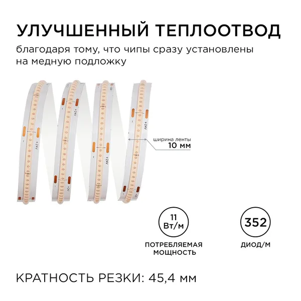 187ОО Общее освещение светодиодной лентой 3м, 24В, 11Вт/м, COB, 352д/м, IP20, фиолет. Apeyron — фото 6