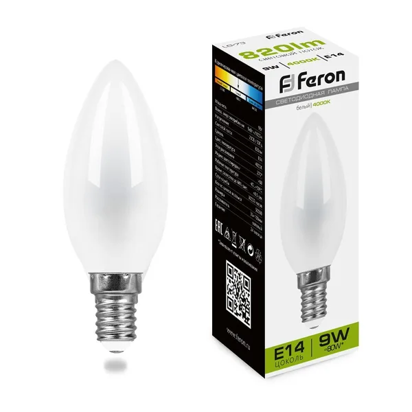 Лампа светодиодная Feron LB-73 Свеча матовая E14 9W 4000K — фото 2