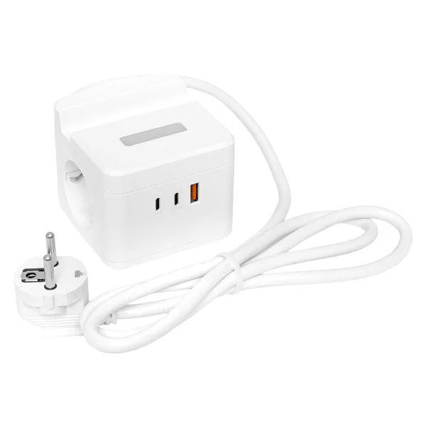 Удлинитель "Куб" 2 гнезда USB + 2Type C с быстрой зарядкой, подставкой под телефон и ночником 1,3 метра 1мм2 EKF — фото 3