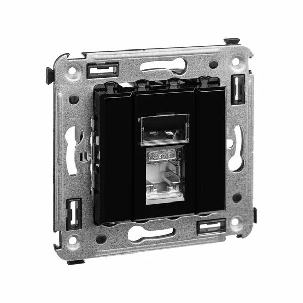 Компьютерная розетка RJ-45 в стену, кат.6 одинарная экранированная, "Avanti", "Черный квадрат" DKC — фото 2