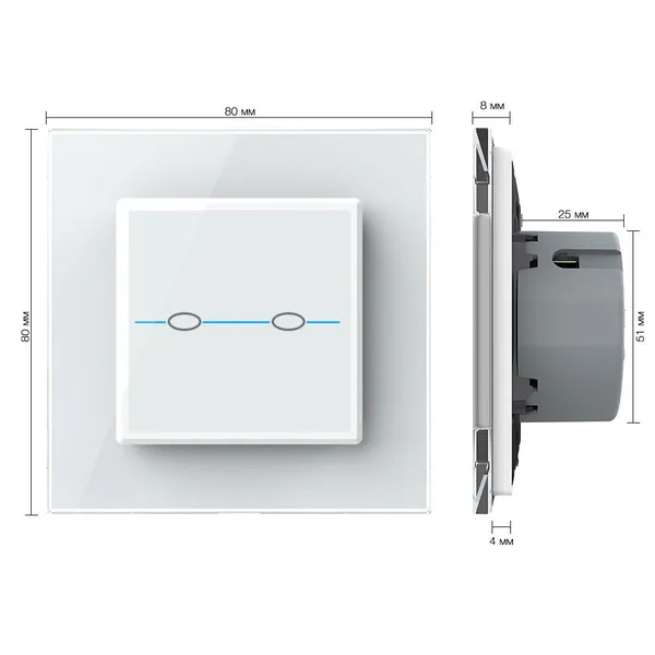 Сенсорный выключатель Quadro 2 клавиши 1 пост Белый Livolo — фото 5