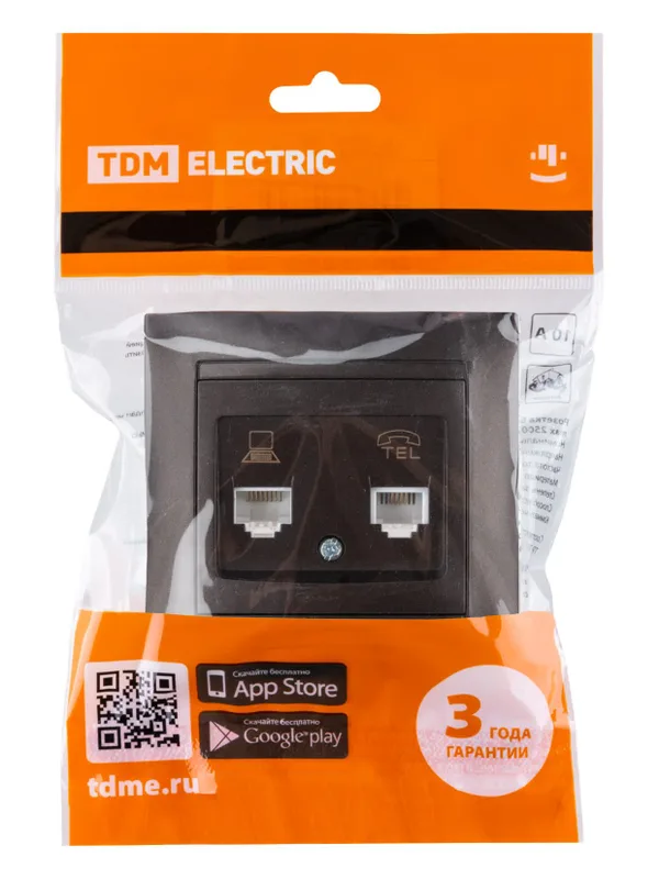 Розетка телефонная RJ11 + компьютерная RJ45 шоколад "Лама" TDM — фото 2