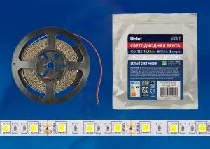 Лента св/д ULS-M25-5050-12V 14.4W/m 60LED/m 10мм IP20 4000K,5м Profi Uniel