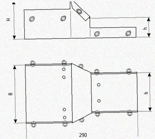 Лоток переходной замковый ЛПЗ 200х100-50х50 УТ1,5, оцинкованный лист, S1,5 Курганский ЗЭМИ — фото 3
