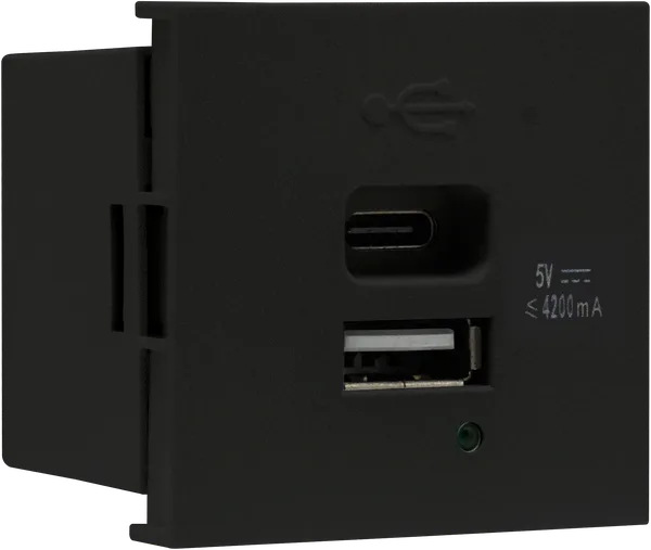 Donel USB зарядное устройство, 4.2A, Type A + C, 2 мод., черн. матовая (45х45мм)