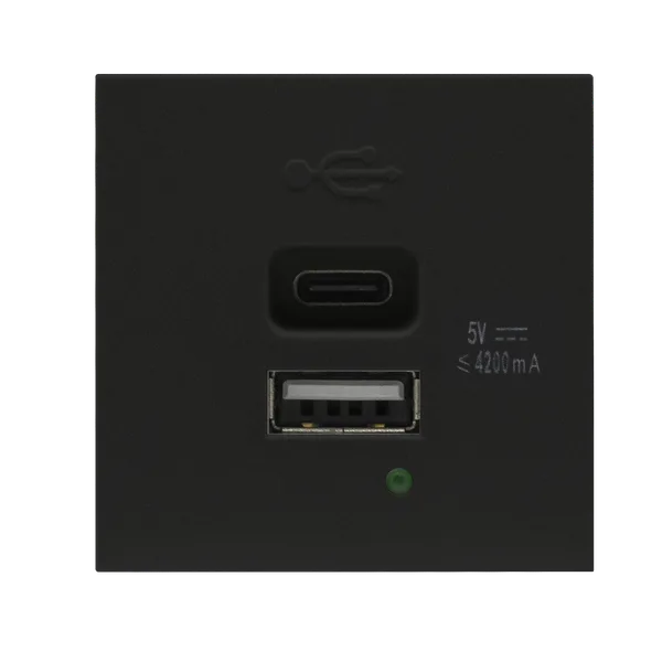 Donel USB зарядное устройство, 4.2A, Type A + C, 2 мод., черн. матовая (45х45мм) — фото 2