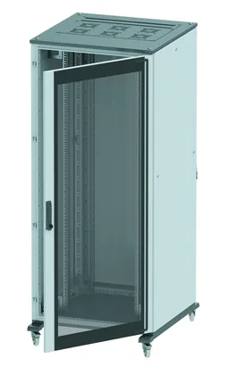 Напольный 19" IT-корпус ДКС серии CQE 47U 800х2200х1000, двери стекло+сплошная, панели для крыши, кабельный ввод, RAL7011/7035 DKC