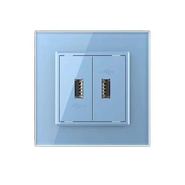 Розетка USB с блоком 5В 2.1А двойная Синяя Livolo — фото 2