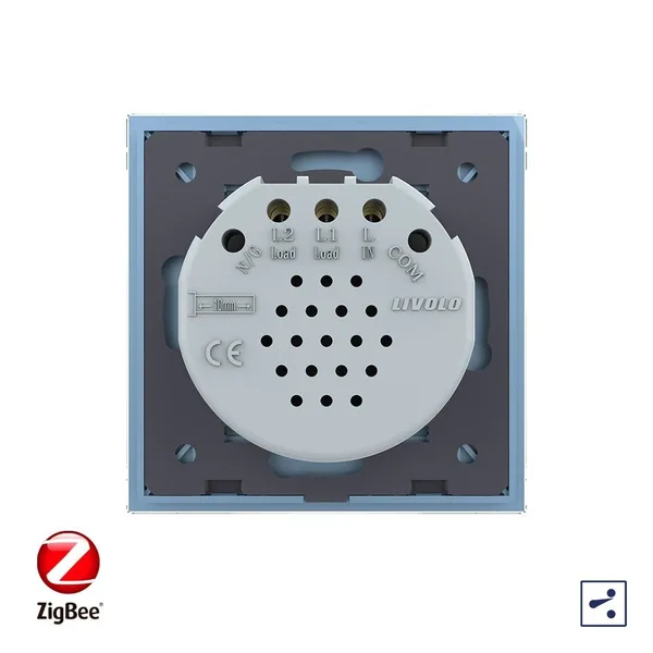 Сенсорный проходной выключатель ZigBee (Wi-Fi) 2 клавиши 1 пост Синий Livolo — фото 4