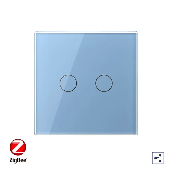 Сенсорный проходной выключатель ZigBee (Wi-Fi) 2 клавиши 1 пост Синий Livolo — фото 2