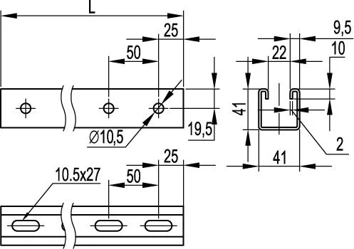 С-образный профиль 41х41, L1200, толщ.2,0 мм DKC — фото 2