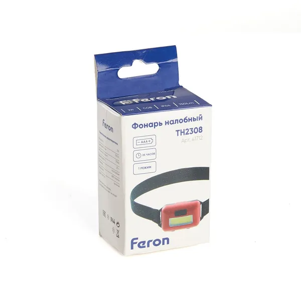 Фонарь налобный ЭКОНОМ FERON TH2308 на батарейках 3*AAA 2W COB IP44 пластик — фото 4