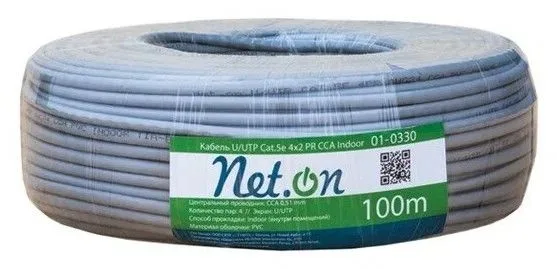 Витая пара UTP 4 пары AWG 24 Cat.5e внутренняя CCA Net.on 100м UTP 4x2x0,5 In/CCA SUPRLAN
