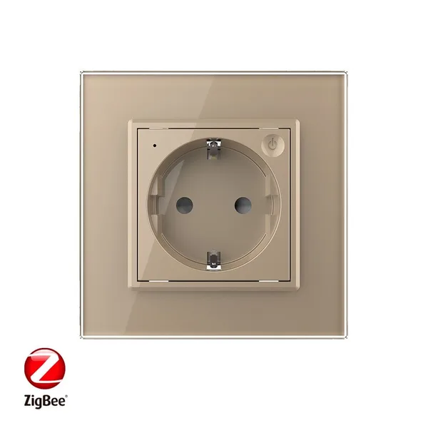 Розетка электрическая ZigBee (Wi-Fi) с заземлением защитными шторками 16A 1 пост Золотая Livolo — фото 2