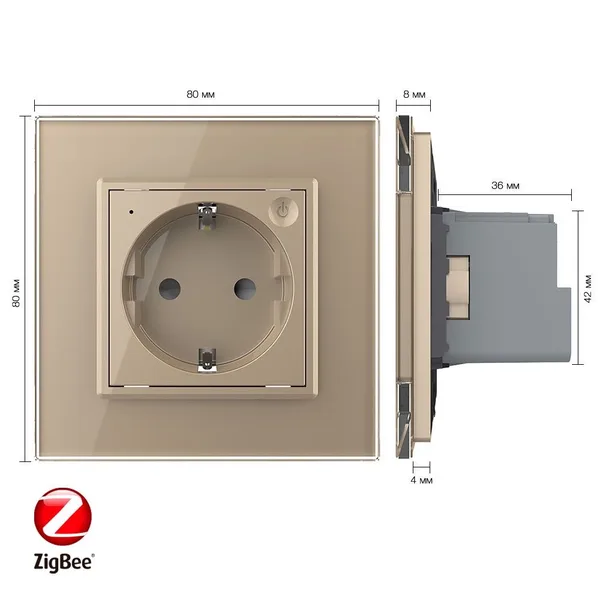 Розетка электрическая ZigBee (Wi-Fi) с заземлением защитными шторками 16A 1 пост Золотая Livolo — фото 5
