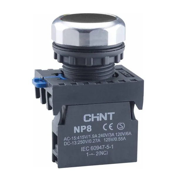 Кнопка упр. NP8-10BN/2 без подсветки, самовозв., черная, 1НО, IP65 (R) CHINT