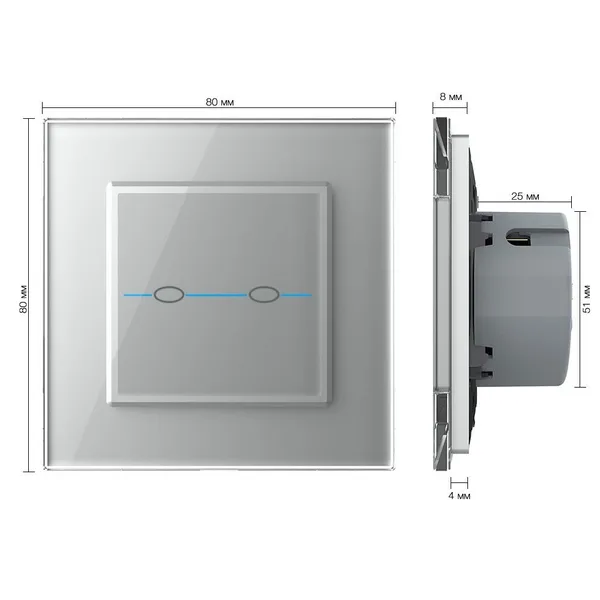 Сенсорный выключатель Quadro 2 клавиши 1 пост Серый Livolo — фото 5