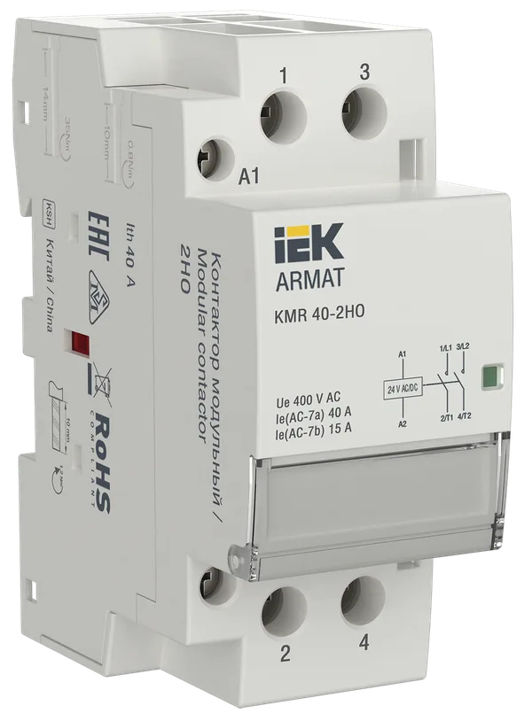 Контактор модульный KMR 40А 24В AC/DC 2НО ARMAT IEK