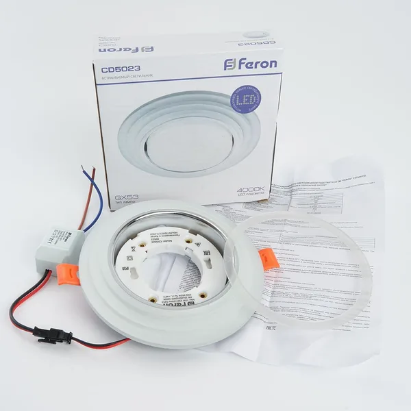 Светильник встр. с белой LED подсветкой Feron CD5023 потолочный GX53 без лампы, матовый круг — фото 3