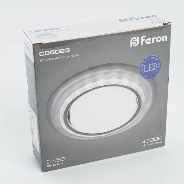 Светильник встр. с белой LED подсветкой Feron CD5023 потолочный GX53 без лампы, матовый круг — фото 6