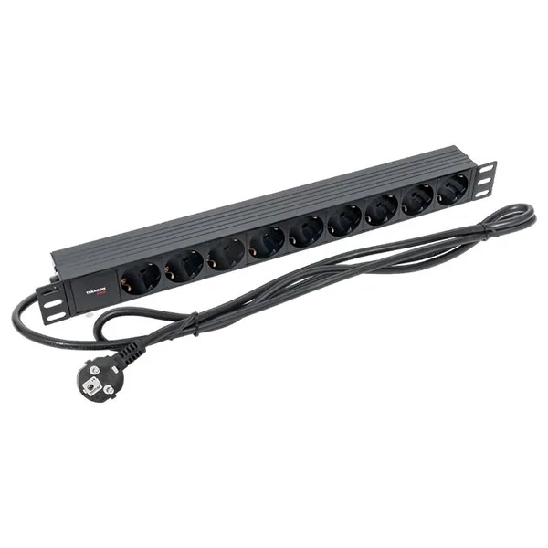 Блок розеток PDU TERACOM PRO 19" 1U 16А/250В 9 розеток Schuko шнур питания длиной 2 метра сечение 3x1,5 мм2 вилка Schuko корпус пластик черный EKF — фото 3
