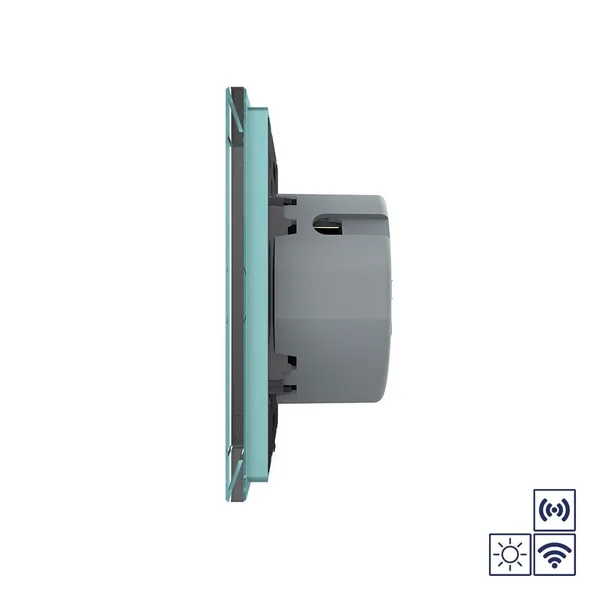 Сенсорный импульсный радиоуправляемый выключатель сухой контакт 2 клавиши 1 модуль Зеленый Livolo — фото 3