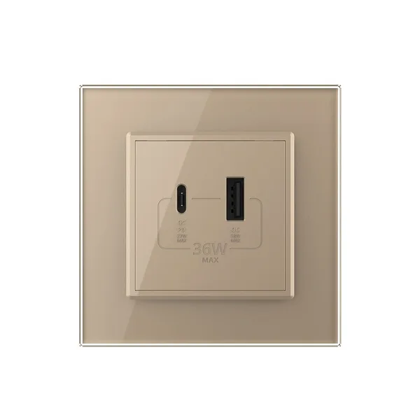 Розетка USB type C+A с блоком питания 36W Livolo 1 пост Золотая VL-C7VUA18W.UC18W-2AP — фото 2