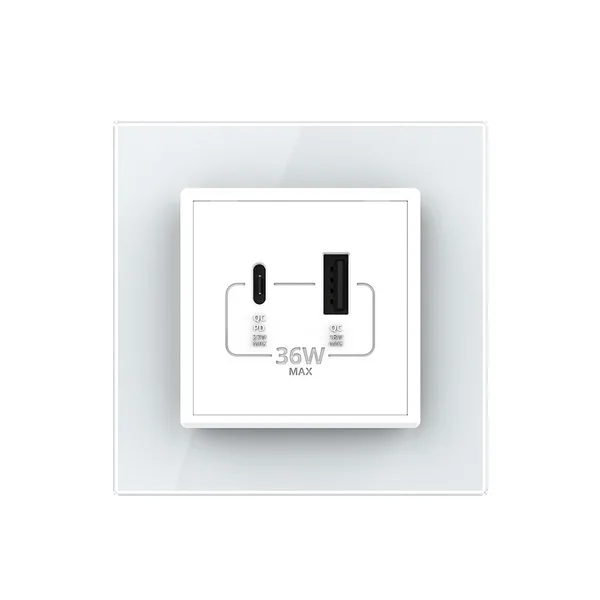 Розетка USB type C+A с блоком питания 36W Livolo 1 пост Белая VL-C7VUA18W.UC18W-2WP — фото 2