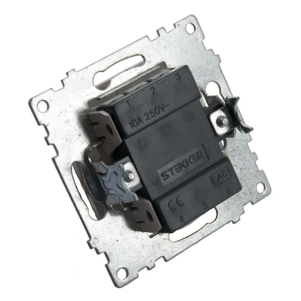 Переключатель 1-клавишный (механизм), STEKKER GLS10-7105-03, 250V, 10А, серия Катрин, серебро — фото 5