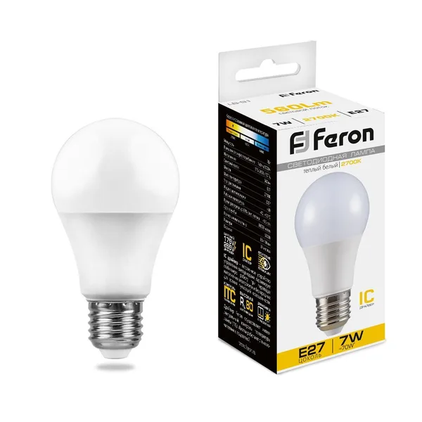 Лампа светодиодная Feron LB-91 Шар E27 7W 2700K — фото 2