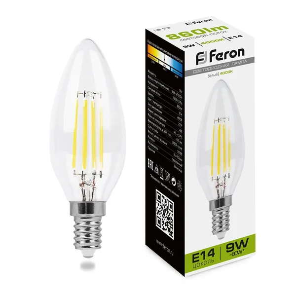 Лампа светодиодная Feron LB-73 Свеча прозрачн. E14 9W 4000K — фото 2